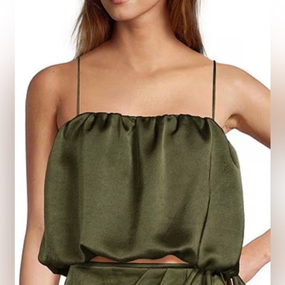 Antonio Melani Green Bandeau Fitted Sleeveless Satin Draped Crop NWT Blouse 12